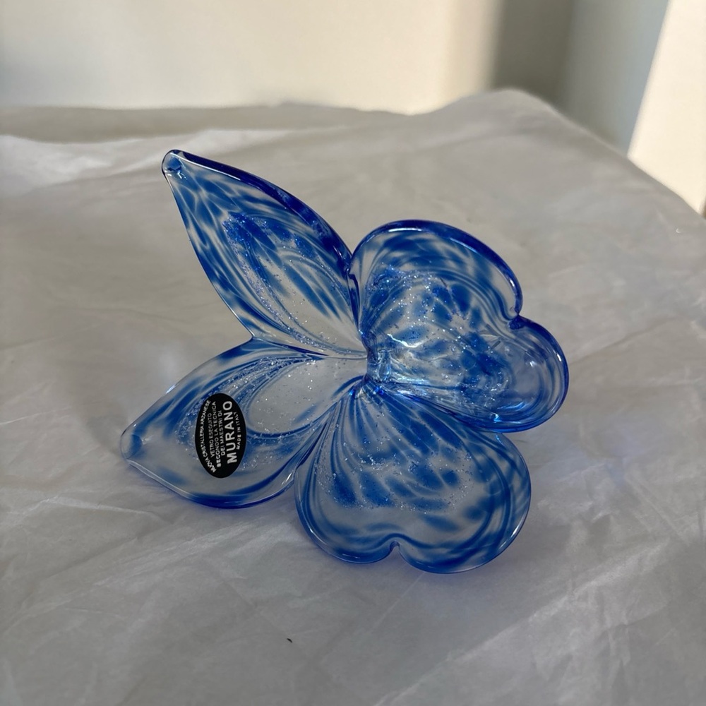 Genuine Italian Butterfly Blown Glass Murano Blue Color Italy